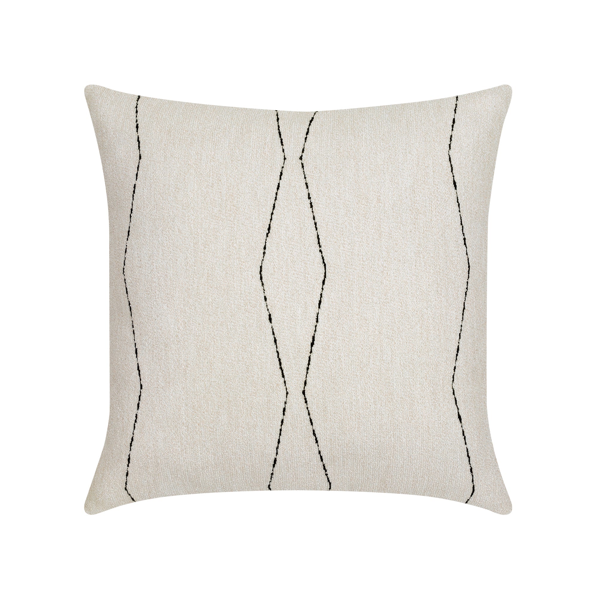 Ivory textured pillow with black abstract design in square size for neutral indoor and outdoor decor by Elaine Smith