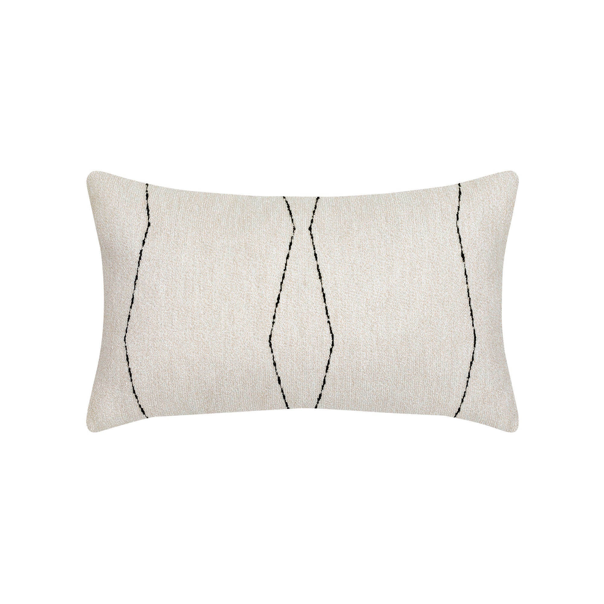 Ivory textured pillow with black abstract design in lumbar size for elegant indoor and outdoor decor