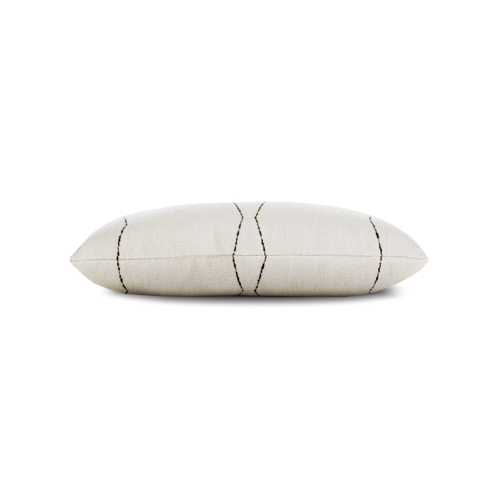 Side image of Ivory textured pillow with black abstract design in lumbar size for elegant indoor and outdoor decor