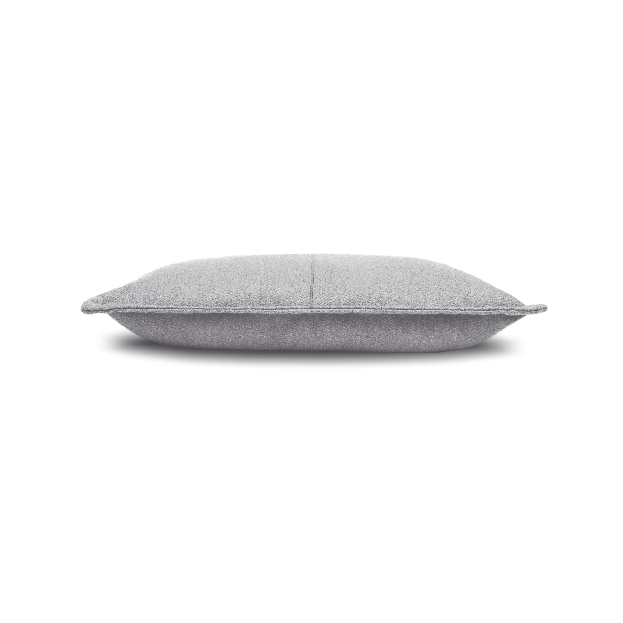Side image of Gray outdoor pillow with subtle texture for versatile outdoor styling