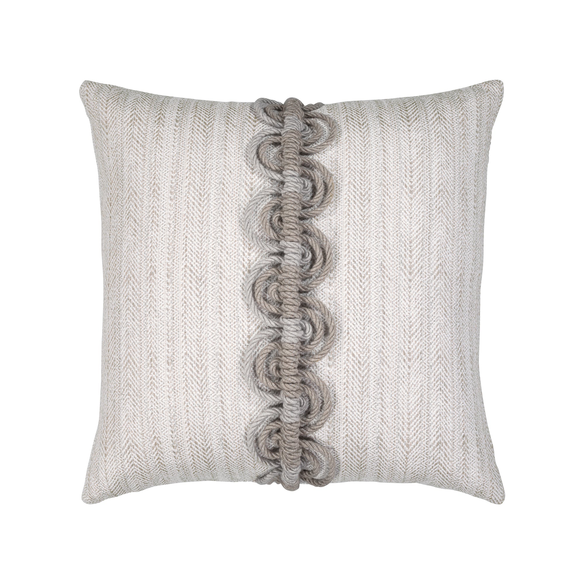 Pillow made from Kente Pebble – outdoor-safe woven fabric by Elaine Smith, ideal for high-end commercial and residential applications.