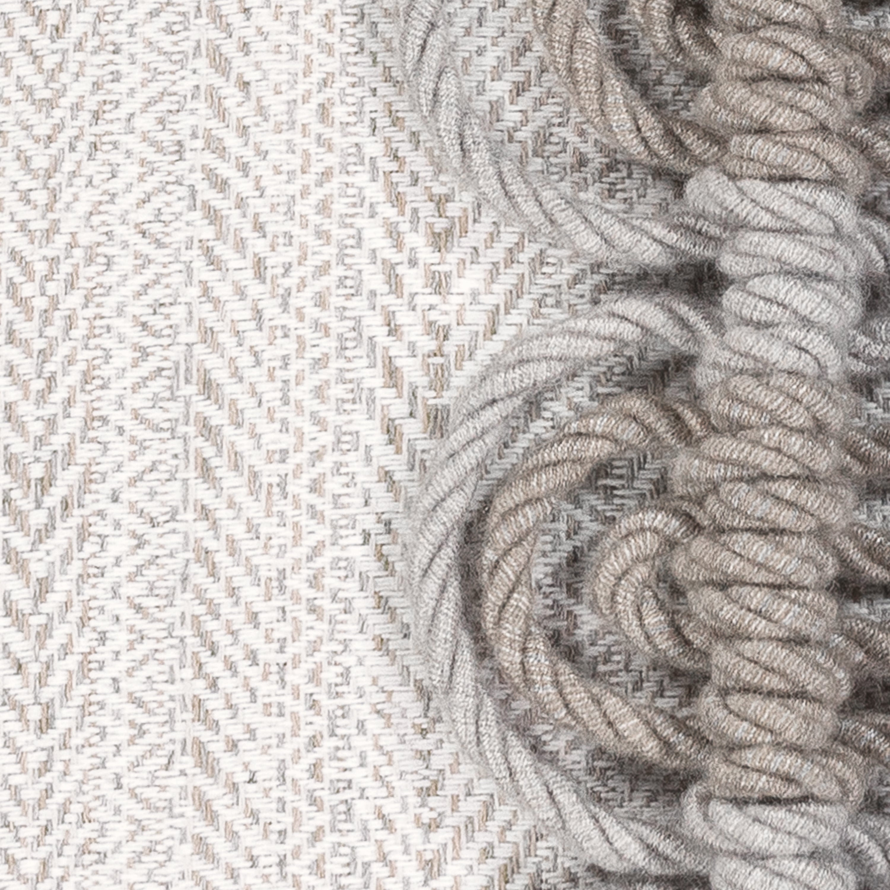 Detail image of Taupe outdoor pillow with stripe pattern, lumbar size for transitional outdoor decor