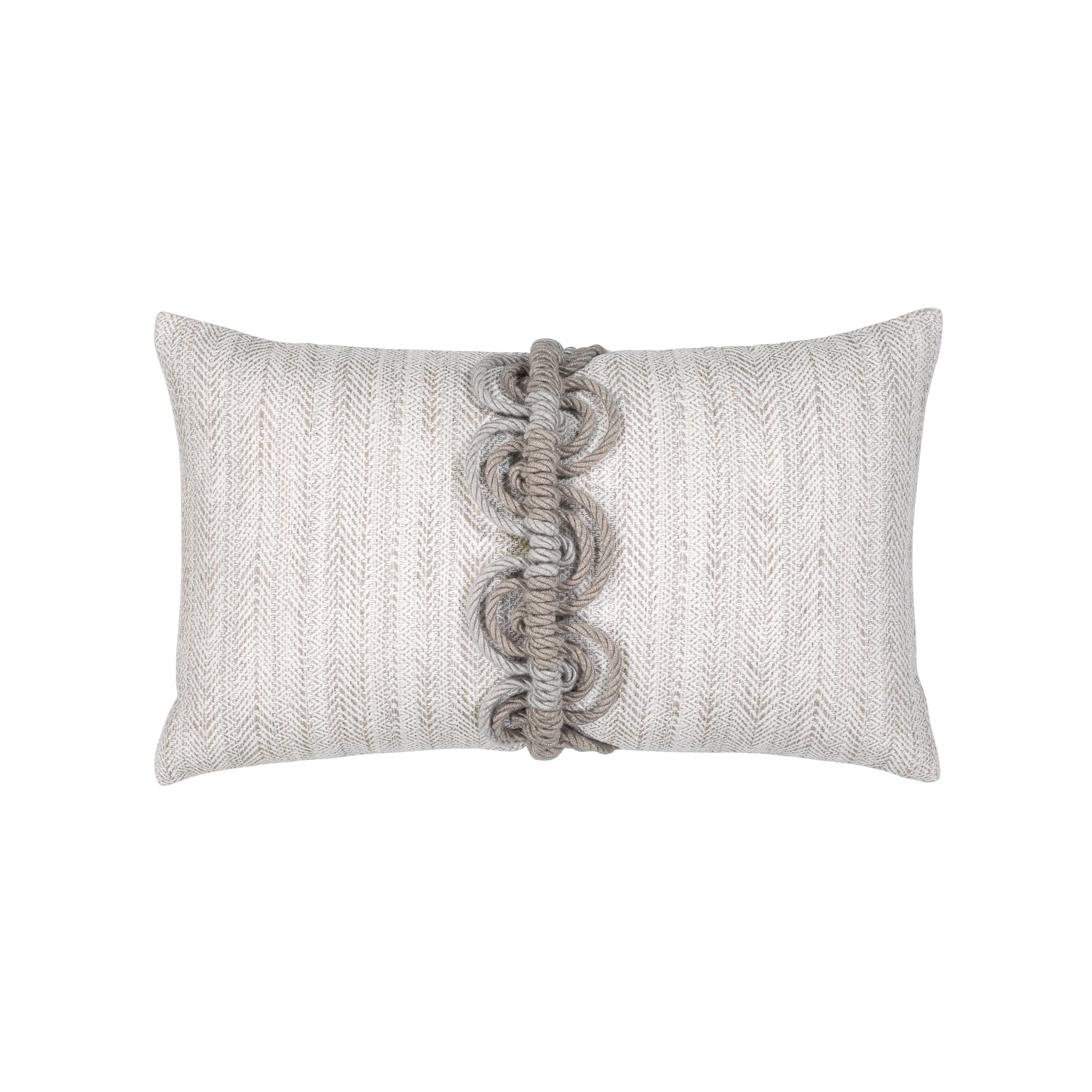Taupe outdoor pillow with stripe pattern, lumbar size for transitional outdoor decor