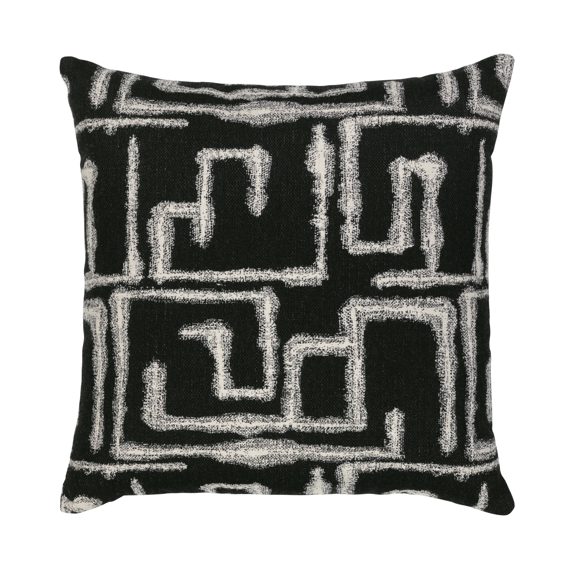 Black maze outdoor pillow square size for sophisticated patio decor by Elaine Smith