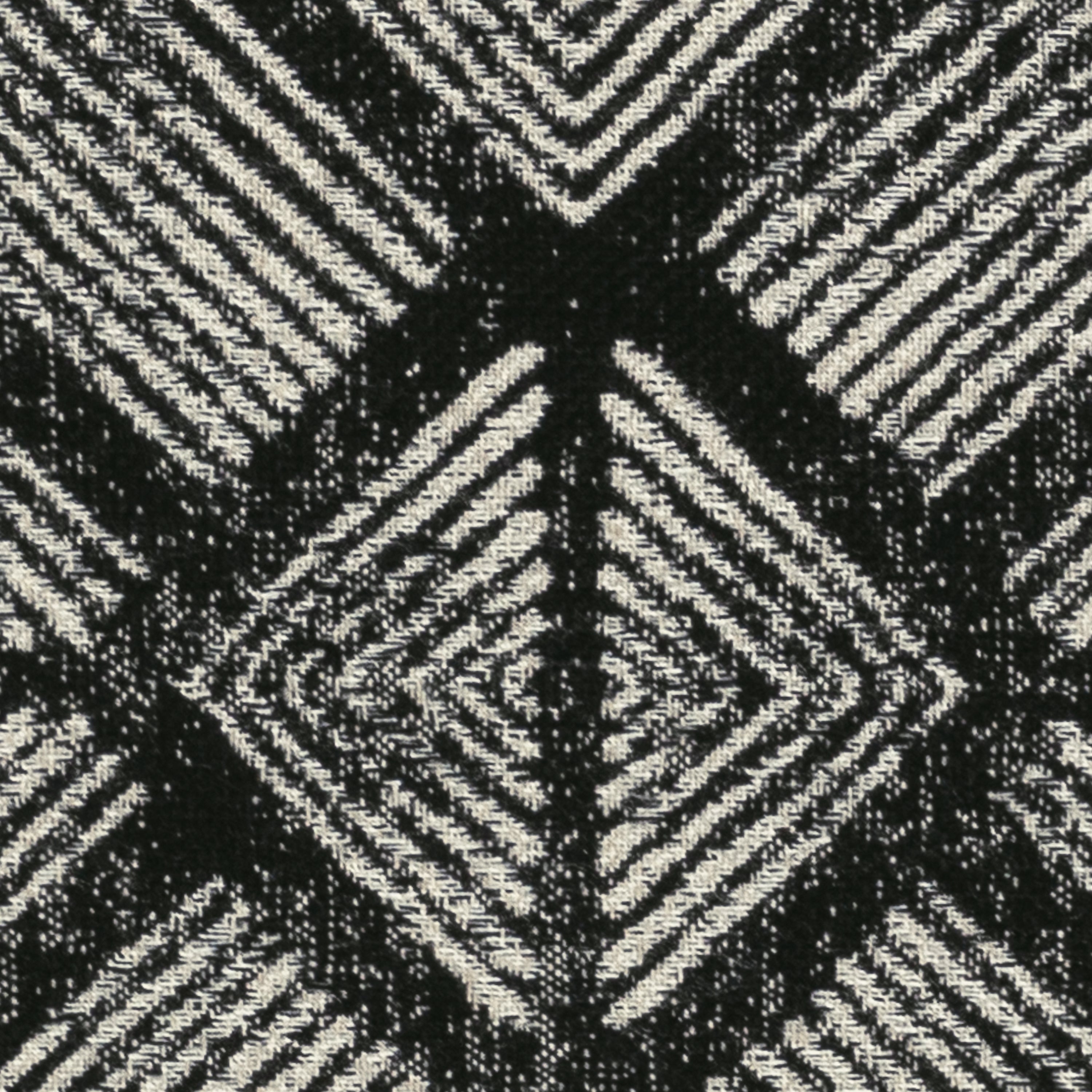 Detail image of Charcoal gray and white damask-pattern outdoor pillow for classic outdoor elegance
