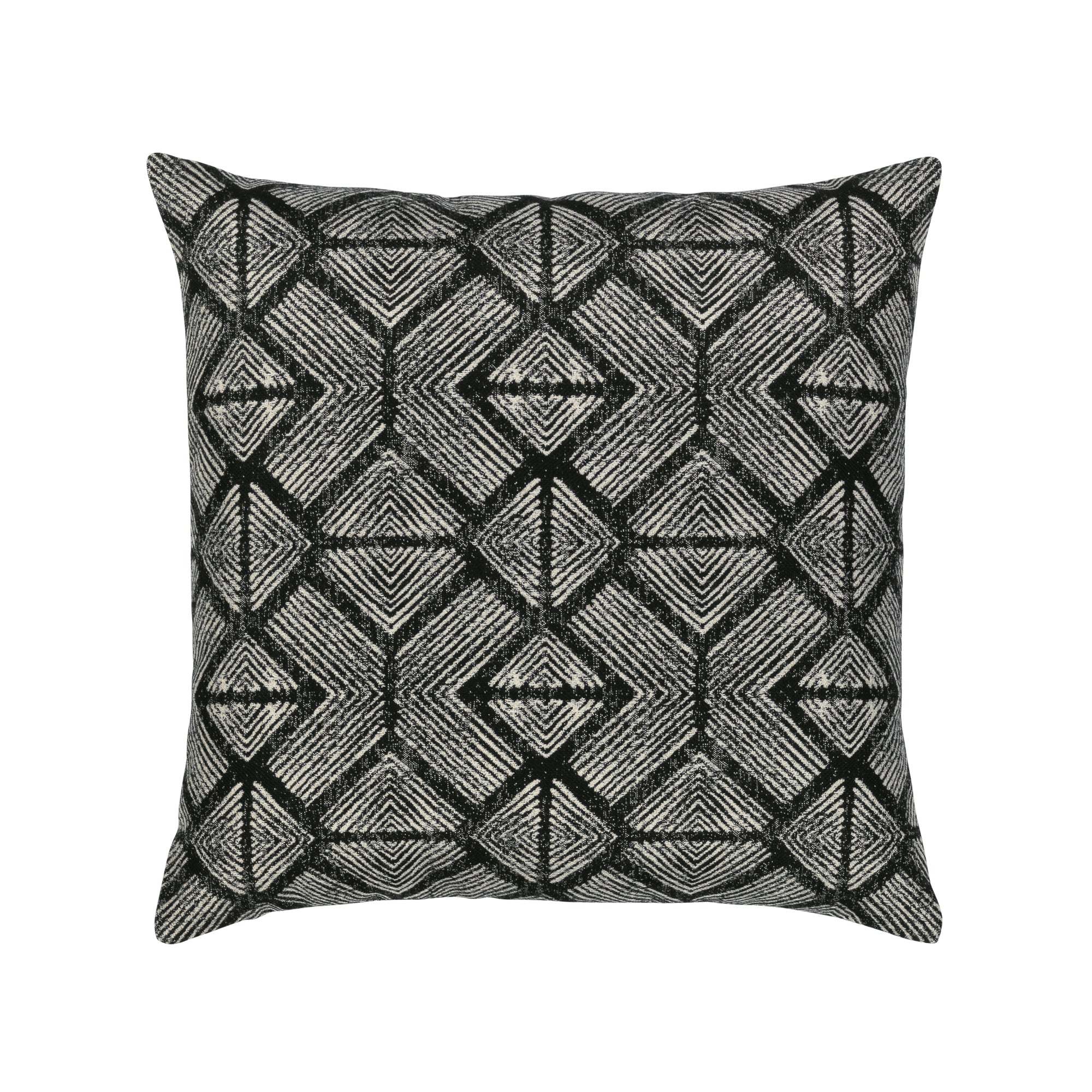 Charcoal black damask outdoor pillow with intricate pattern for upscale outdoor seating