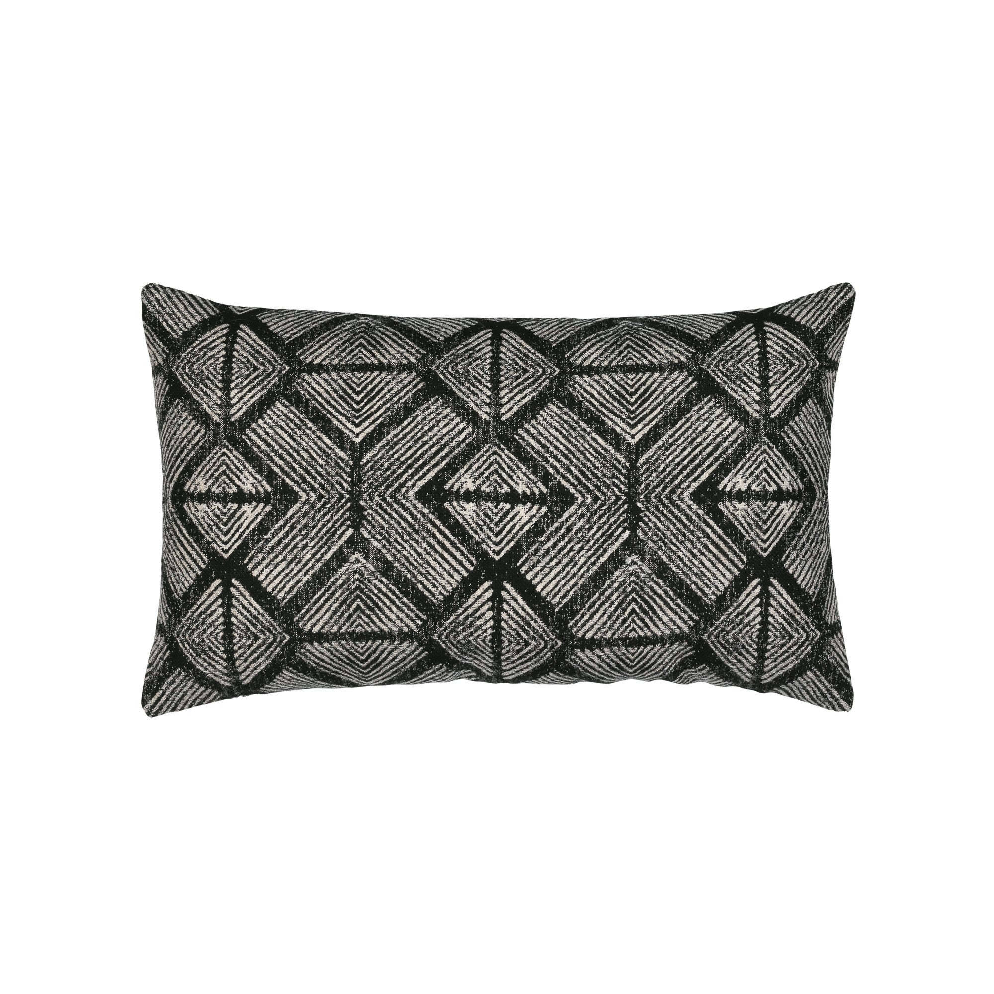 Black damask outdoor pillow for sophisticated patio decor by Elaine Smith