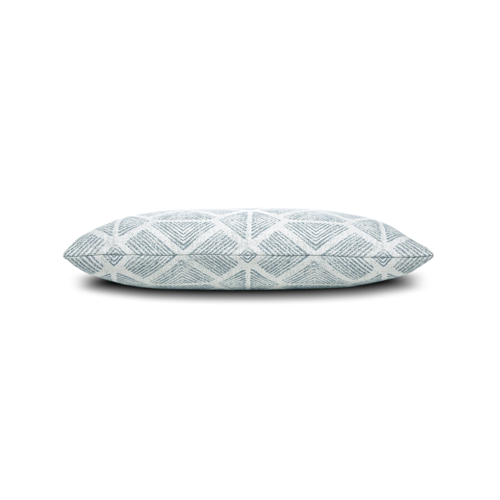 Side image of Light blue damask outdoor pillow for sophisticated patio decor by Elaine Smith
