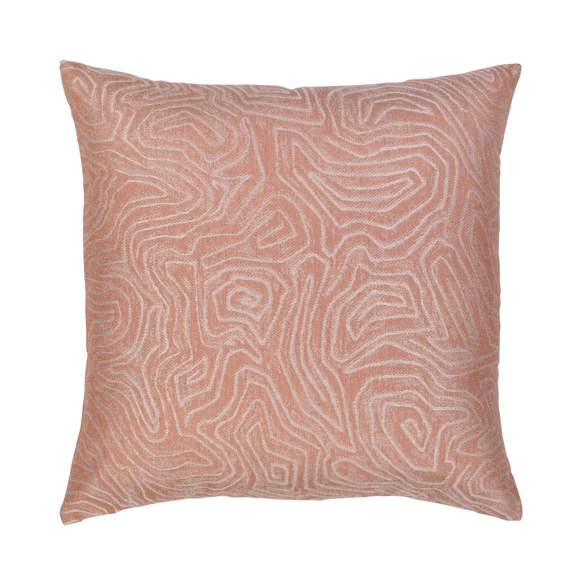 Gray outdoor pillow with geometric block pattern, square size for modern outdoor styling