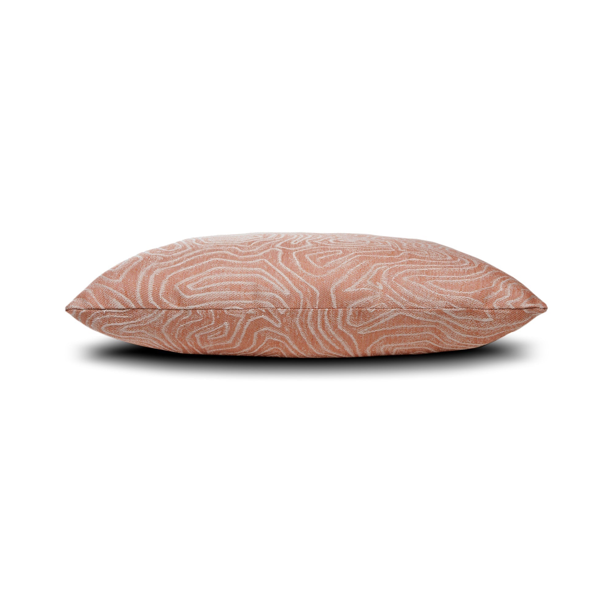 Side image of Gray outdoor pillow with geometric block pattern, square size for modern outdoor styling