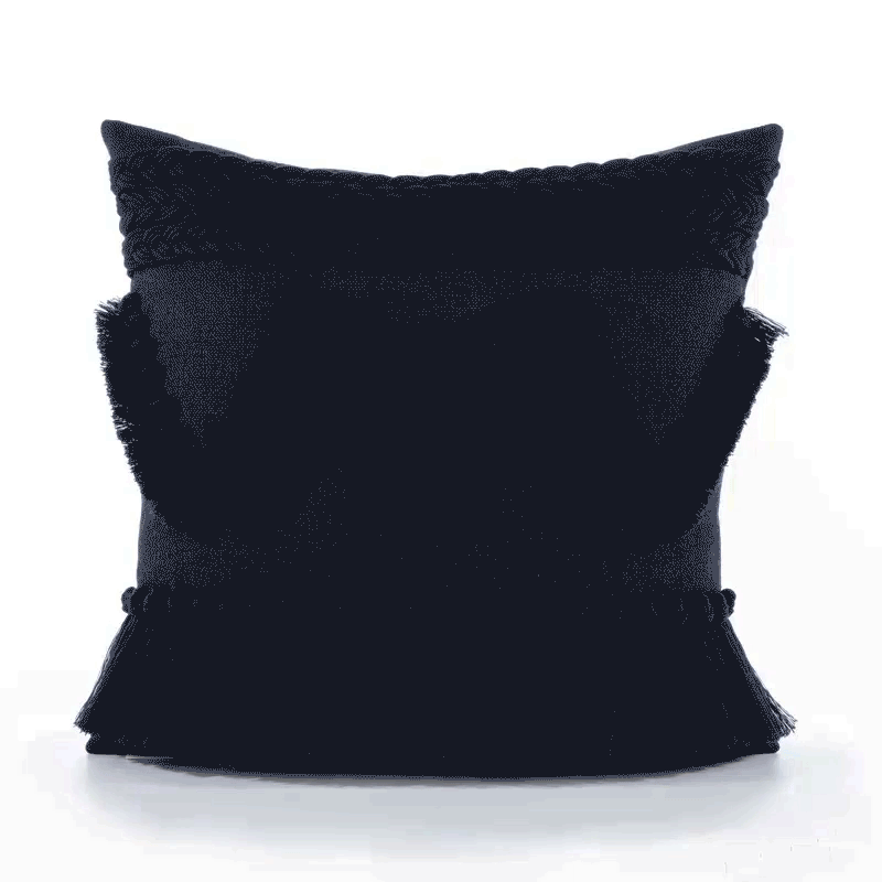 360 video of Indigo solid pillow with fringe accents in square size for chic indoor and outdoor decor