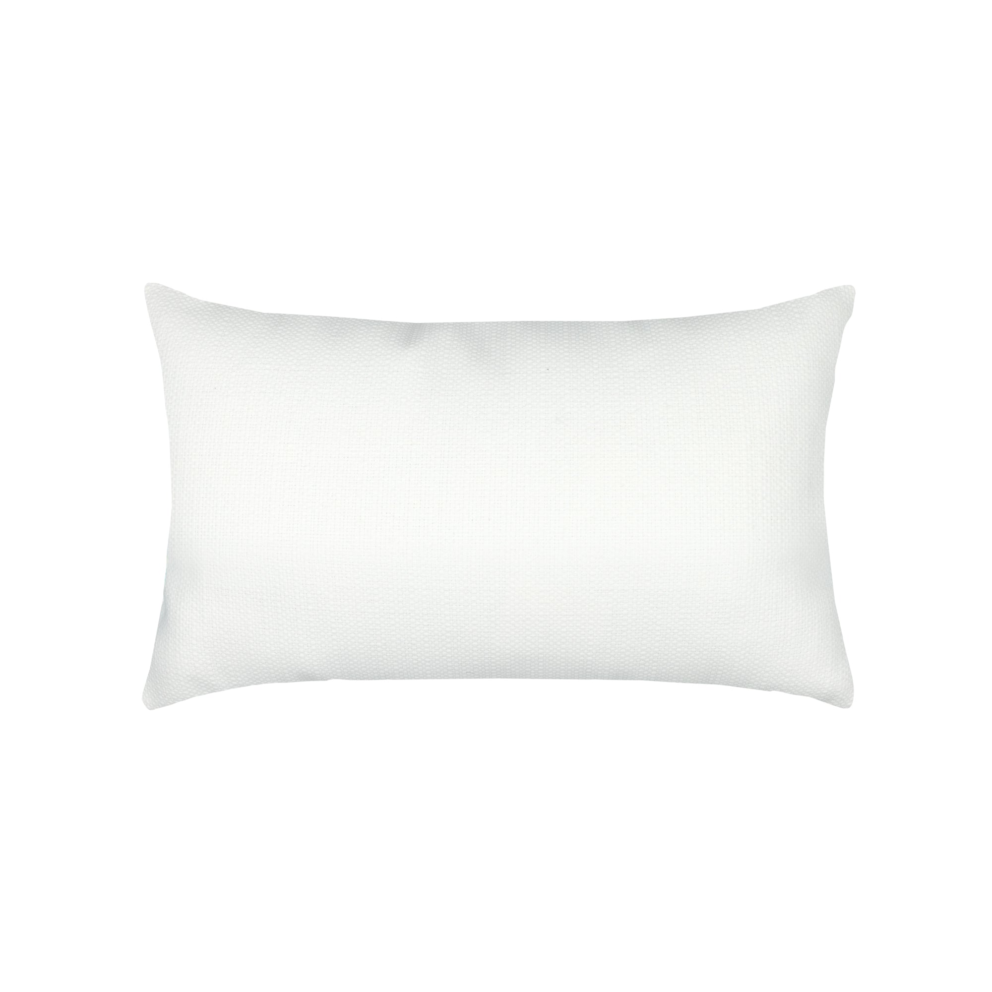 Back image of White textured outdoor pillow with fringe details and tassels on top corners for modern indoor and outdoor decor by Elaine Smith