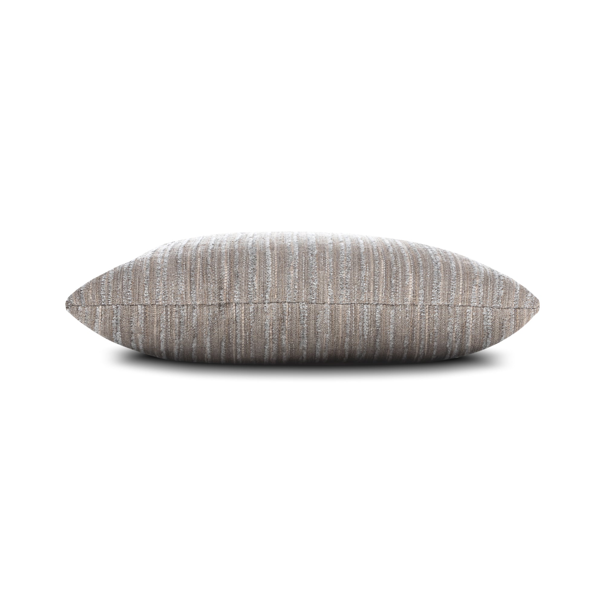 Side image of Pewter striped with cheniile outdoor pillow square size for transitional indoor and outdoor decor