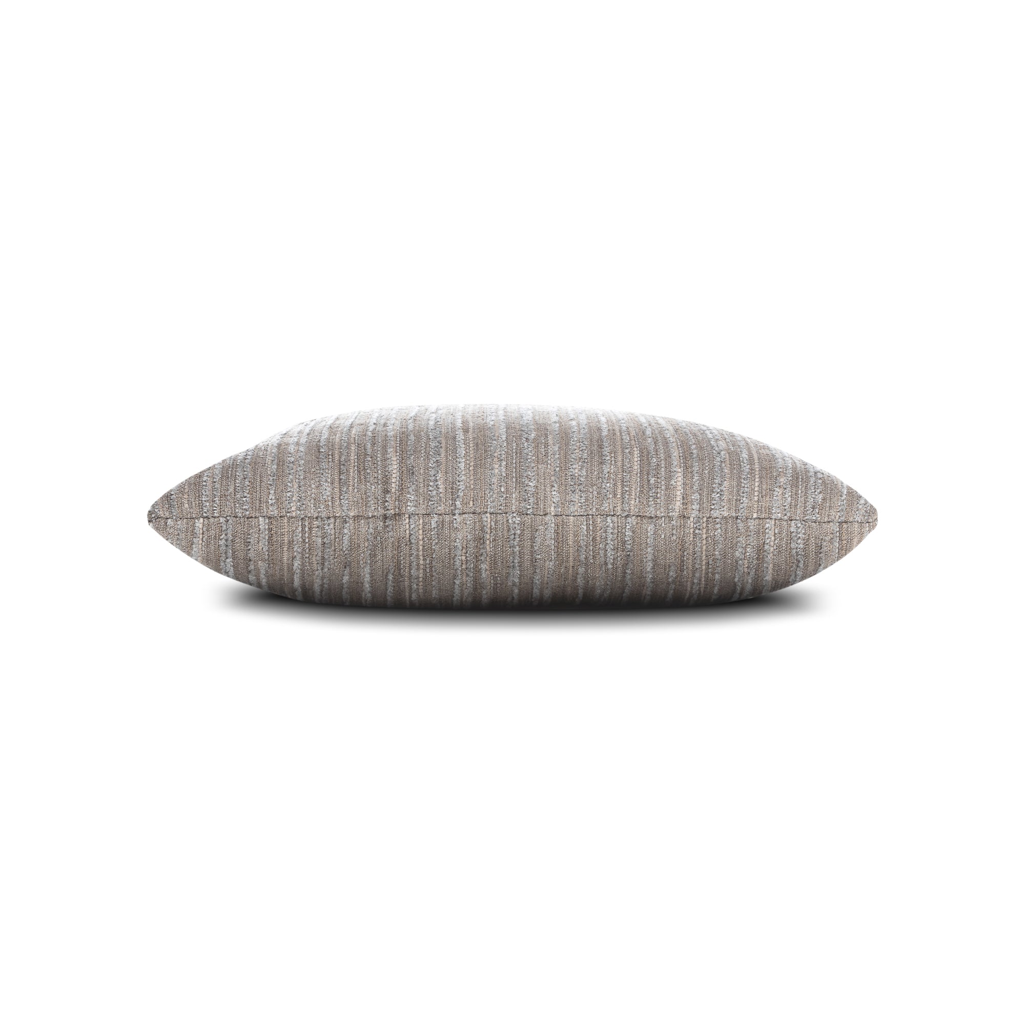 Side image of Pewter striped with cheniile outdoor pillow square size for earthy indoor and outdoor decor