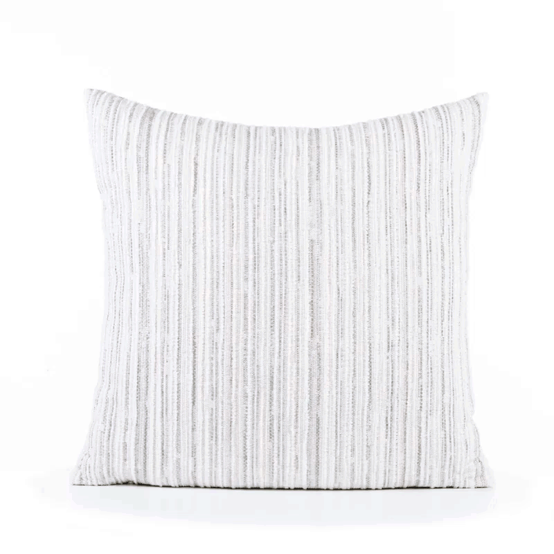 360 video of White and gray striped with cheniile outdoor pillow square size for modern indoor and outdoor decor