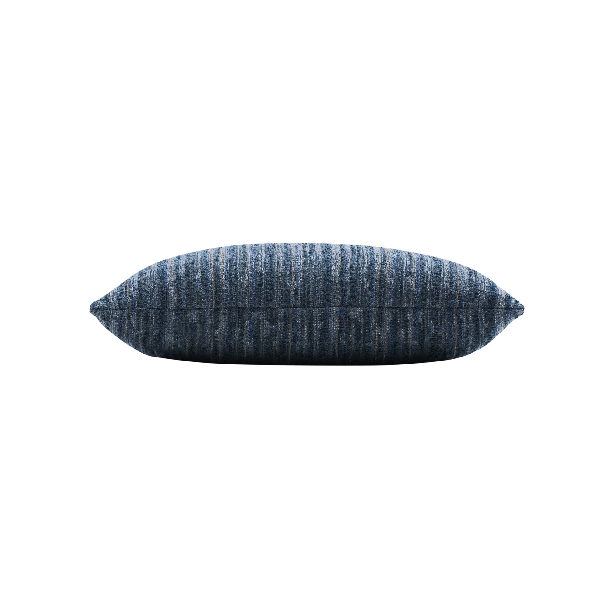 Side image of Indigo striped with chenille outdoor pillow lumbar size for nautical indoor and outdoor decor