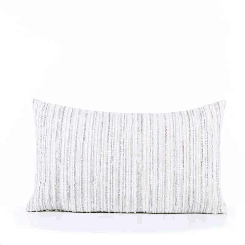 360 video of White and gray striped with cheniile outdoor pillow lumbar size for elegant indoor and outdoor decor
