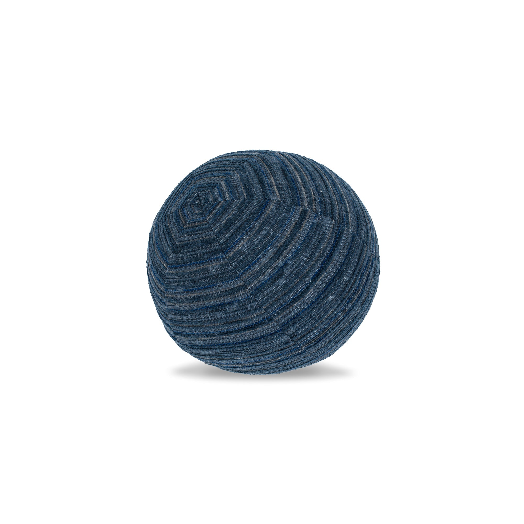 Round indigo striped outdoor pillow with chenille and textured finish for chic indoor and outdoor decor by Elaine Smith