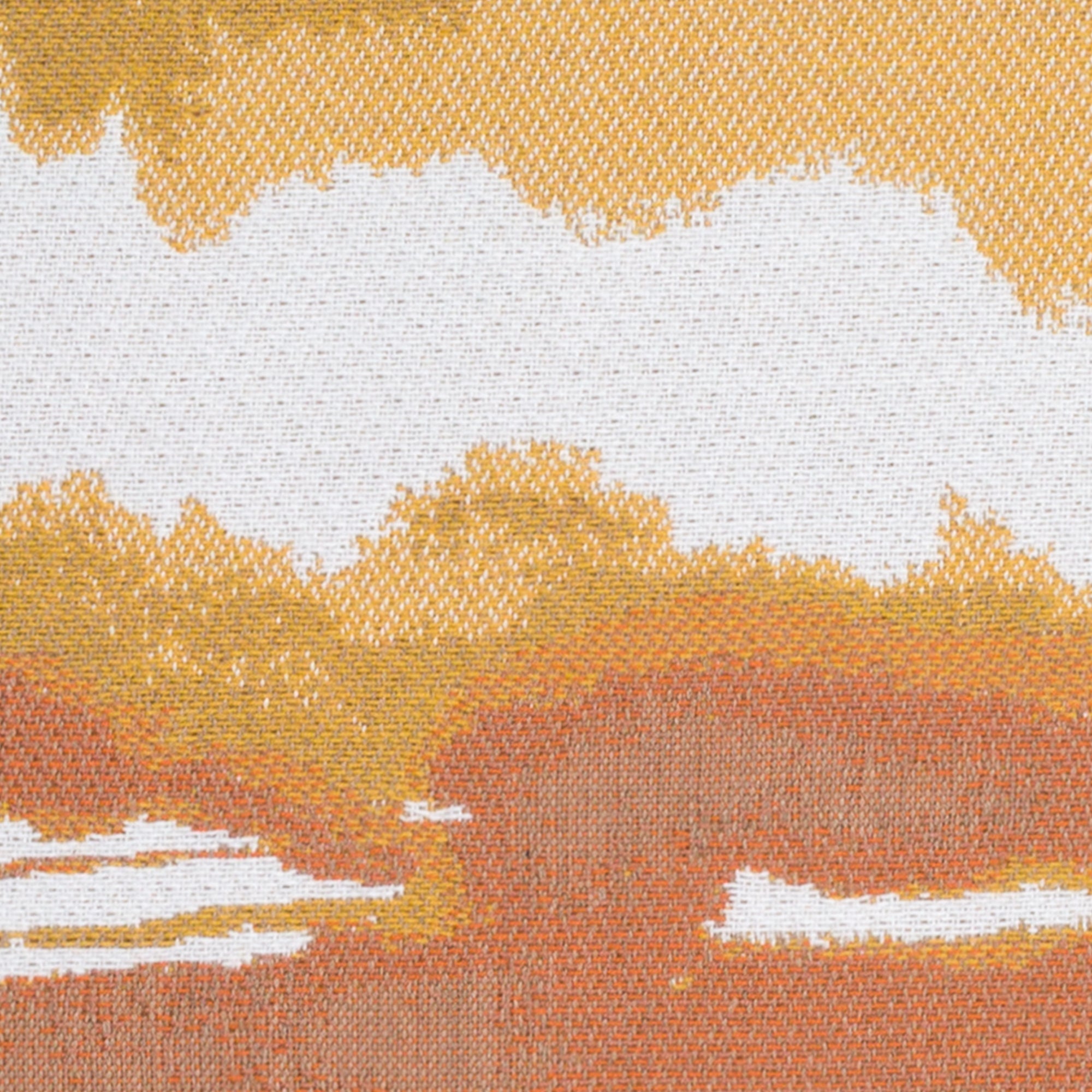 Detail image of Orange and ivory outdoor pillow with sunset stripe pattern square size for coastal patio decor