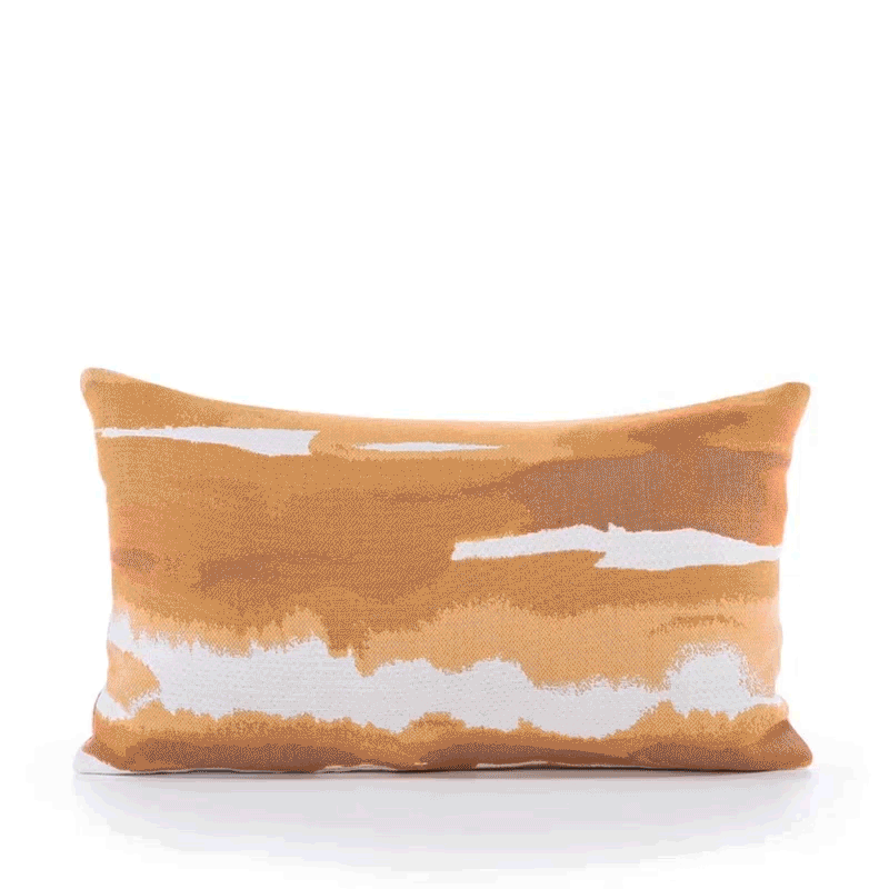 360 video of Orange and ivory outdoor pillow with sunset stripe pattern lumbar size for vibrant patio decor