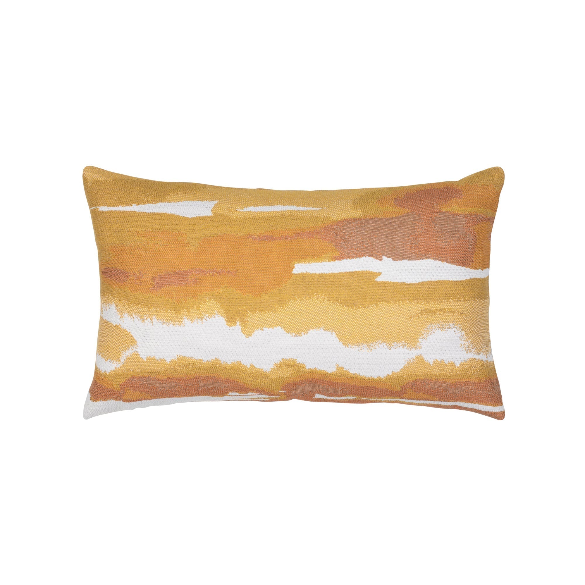 Orange and ivory outdoor pillow with sunset stripe pattern lumbar size for vibrant patio decor