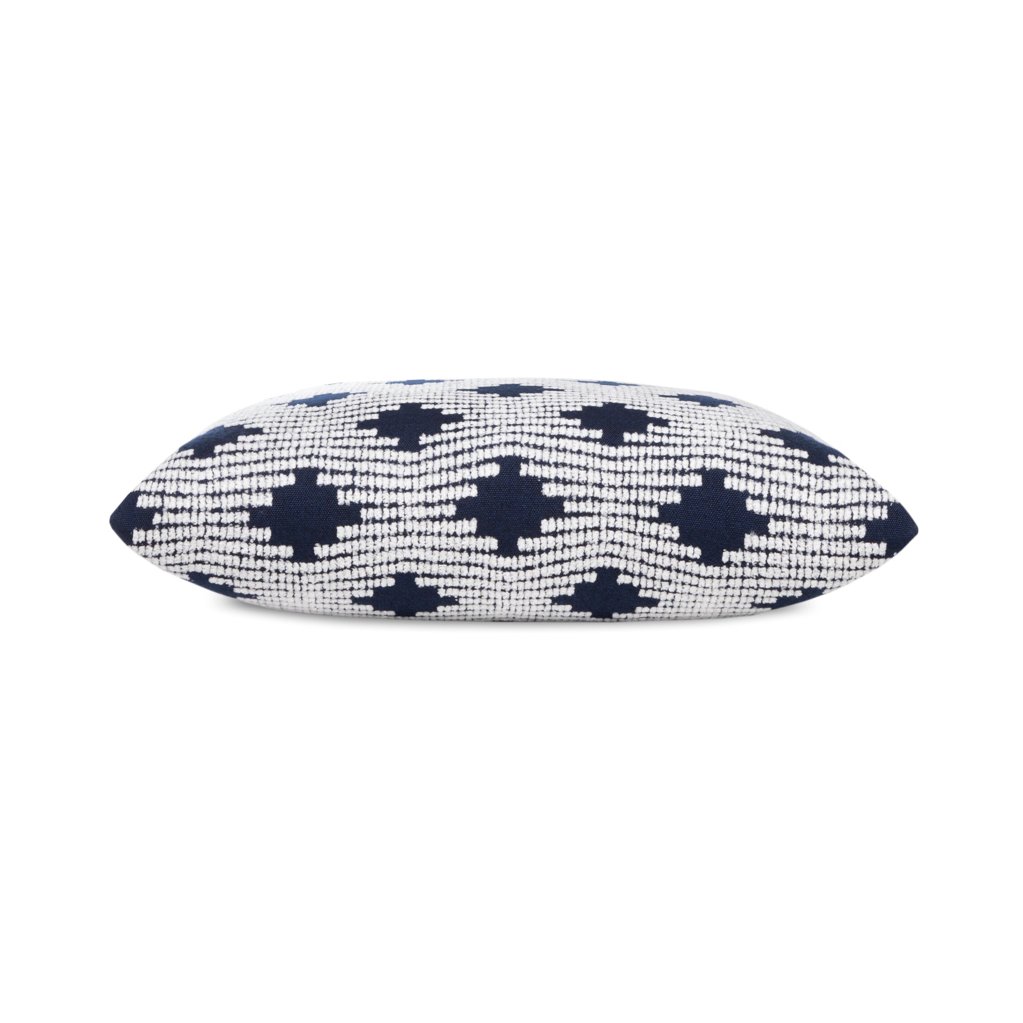 Side image of Dark blue lattice pillow square size for modern indoor and outdoor decor