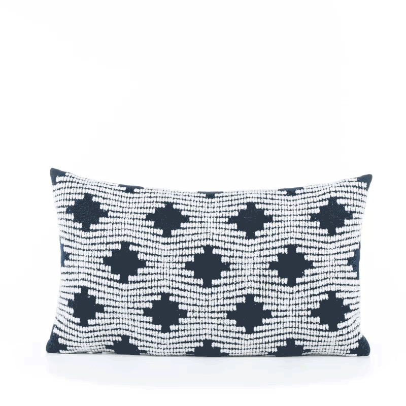 360 video of Navy lattice pillow lumbar size for sophisticated indoor and outdoor decor
