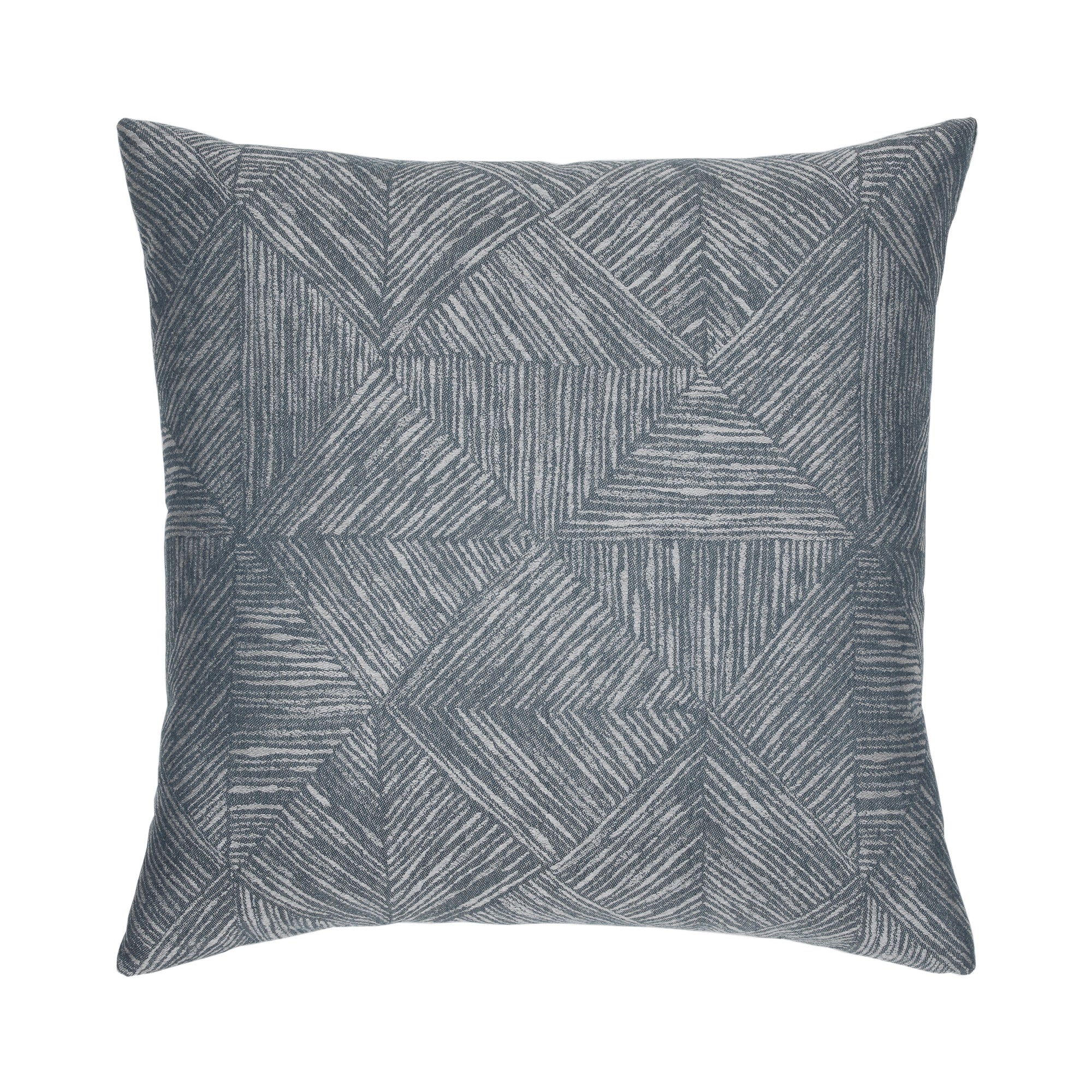 Blue and gray geometric small scale pillow in square size for sophisticated indoor and outdoor decor