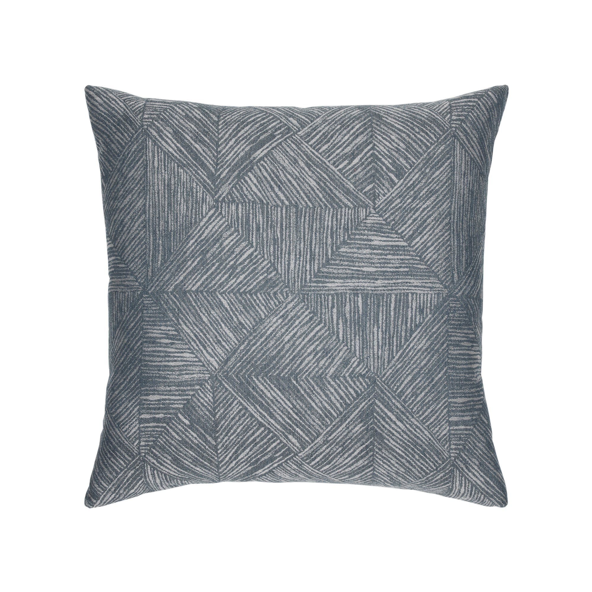 Pillow made from Artistic stitched denim-inspired outdoor safe fabric – Reimagine Denim by Elaine Smith