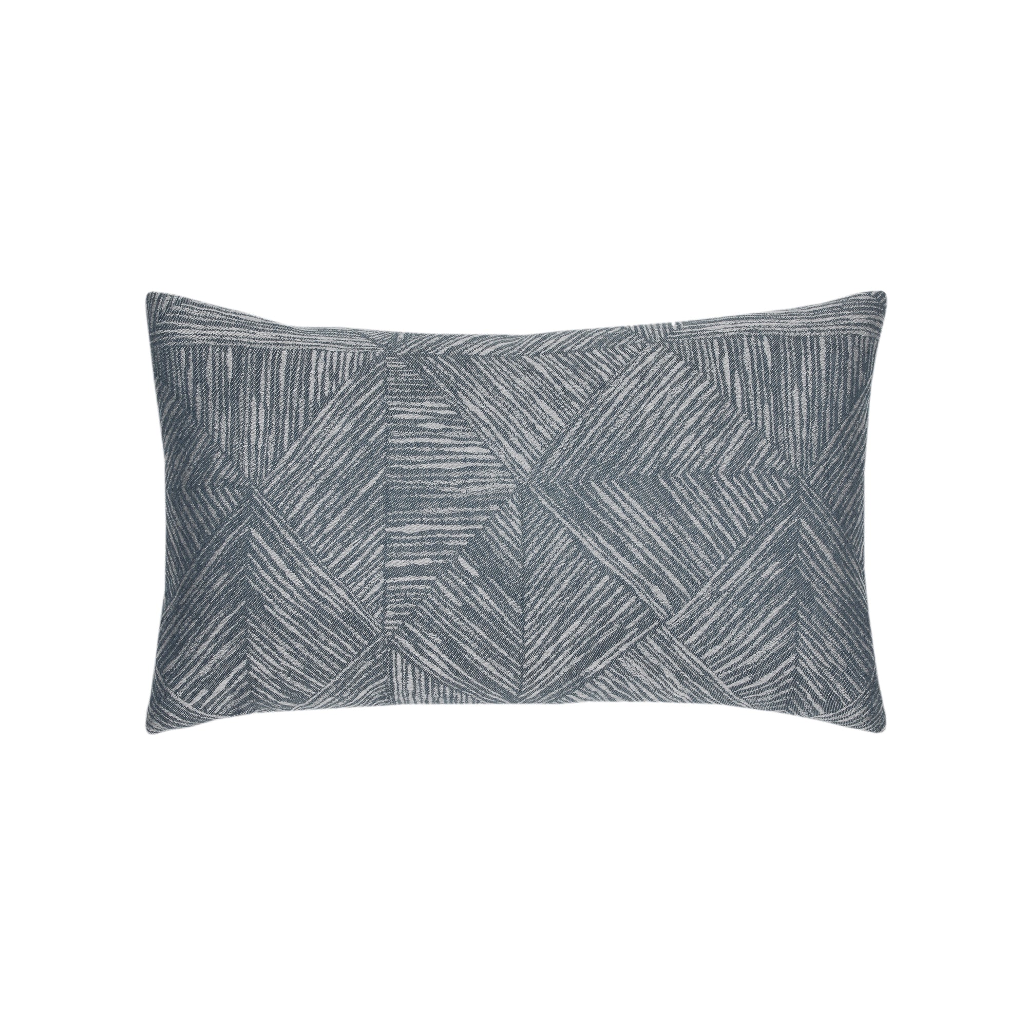 Blue and gray geometric small scale pillow in lumbar size for transitional indoor and outdoor decor