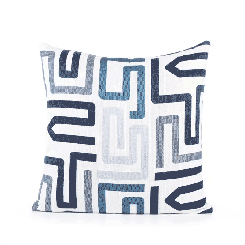 360 video of Navy and white geometric outdoor pillow for contemporary outdoor seating
