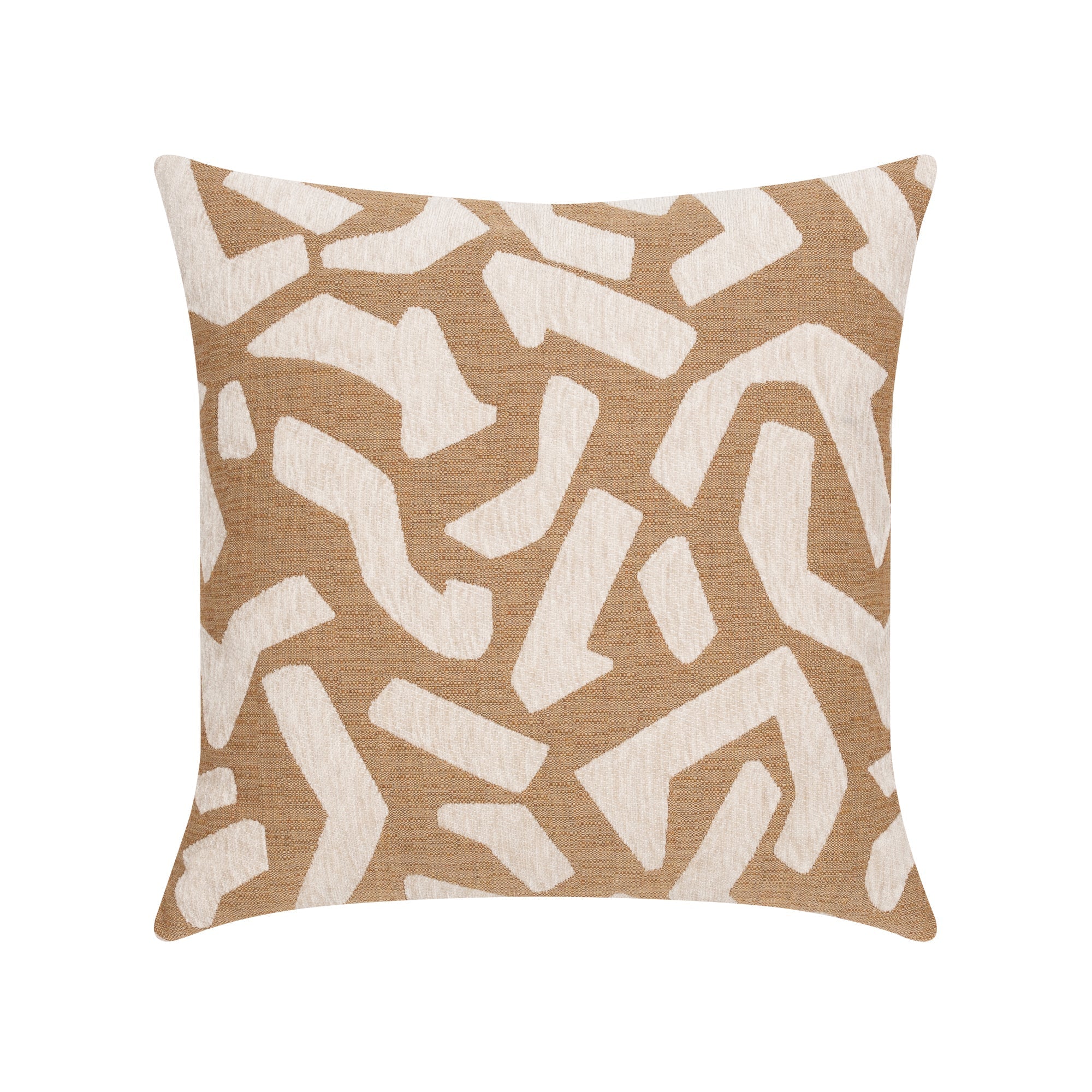 Back image of Caramel outdoor pillow with abstract pattern square size for bold patio decor by Elaine Smith