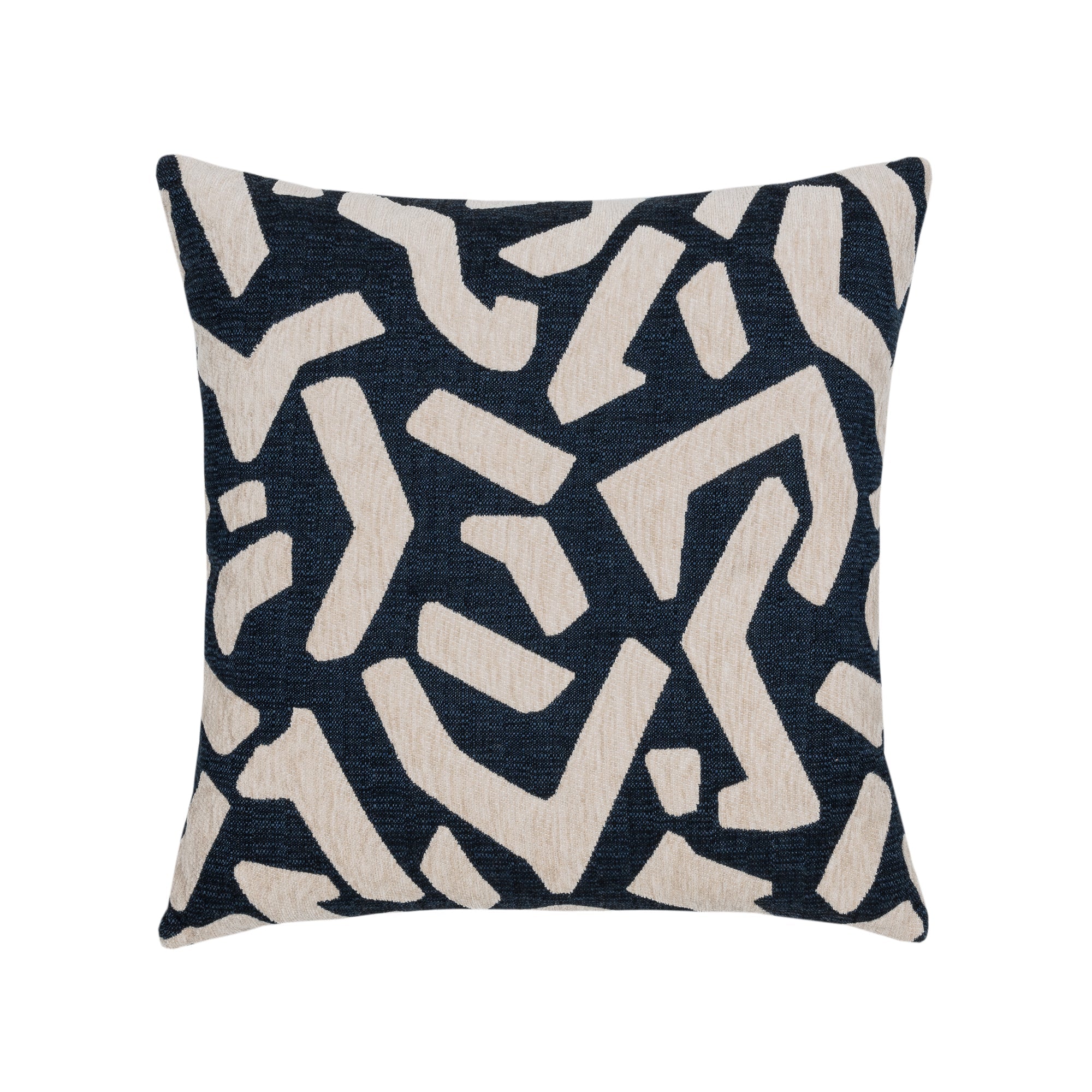 Navy outdoor pillow with abstract pattern square size for bold patio decor by Elaine Smith