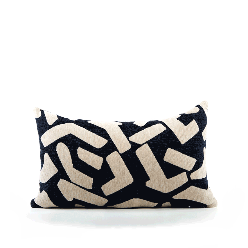 360 video of Navy outdoor pillow with abstract pattern lumbar size for bold patio decor by Elaine Smith