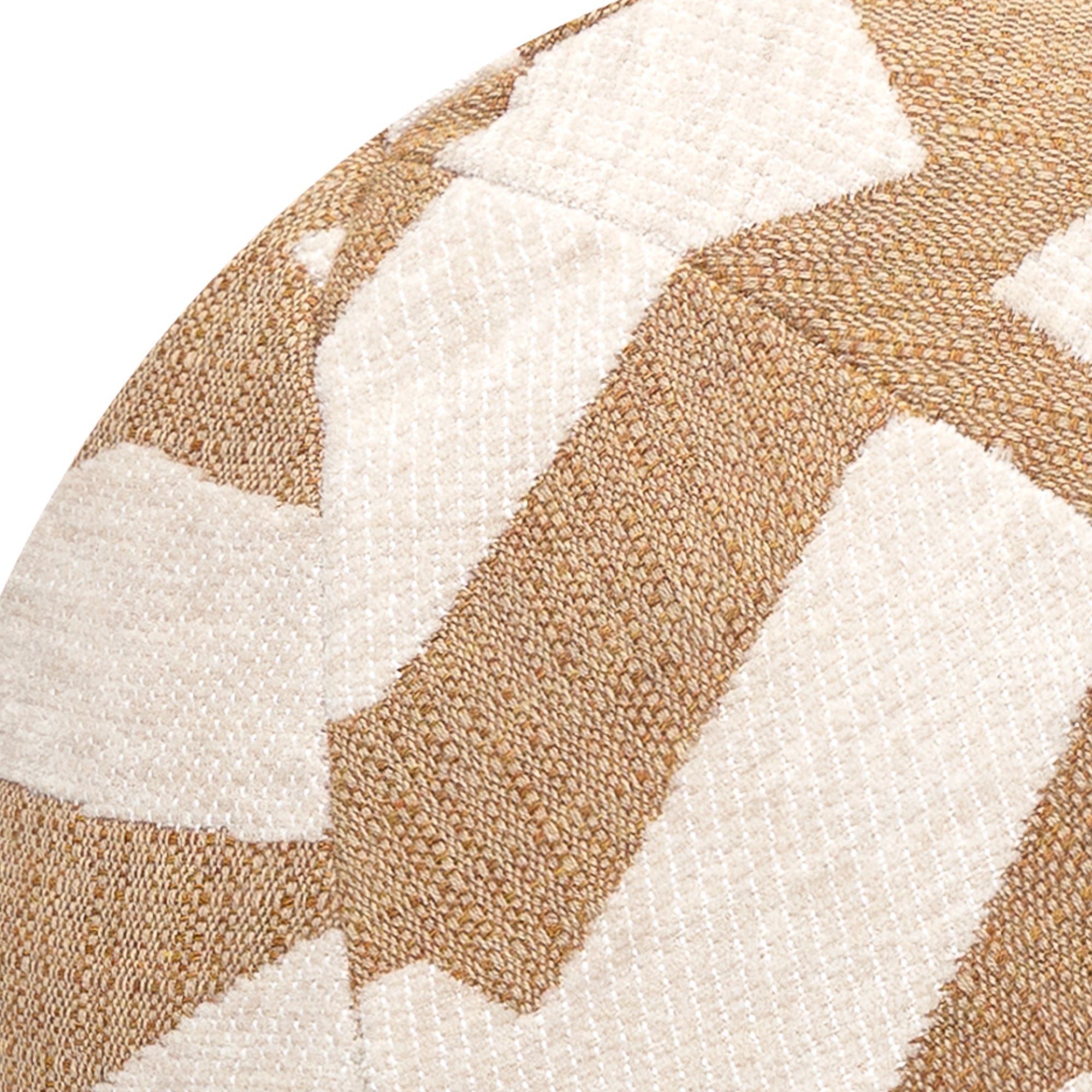 Detail image of Round orb Caramel outdoor pillow with abstract pattern for bold patio décor