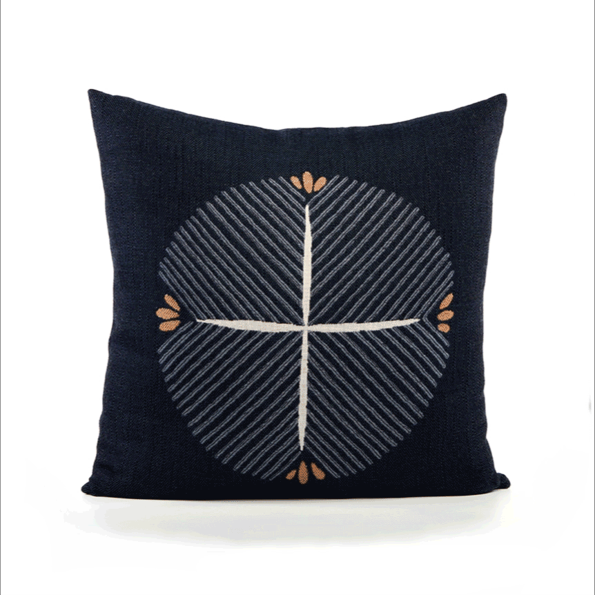 360 video of Blue outdoor pillow with compass motif, square size for nautical outdoor decor