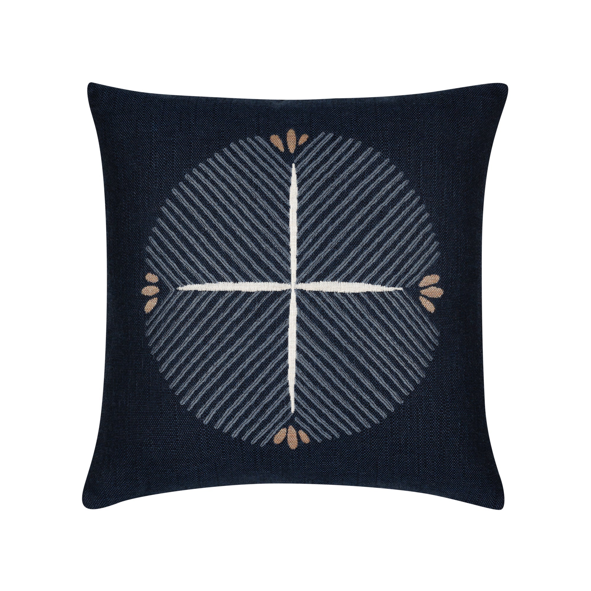 Blue outdoor pillow with compass motif, square size for nautical outdoor decor