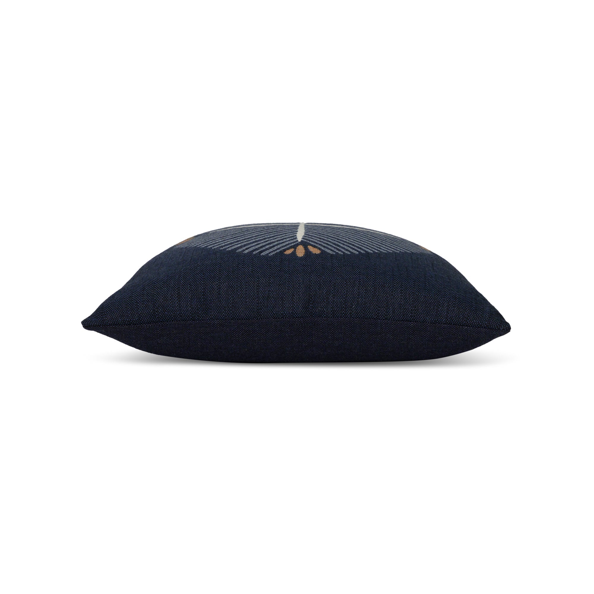 Side image of Blue outdoor pillow with compass motif, square size for nautical outdoor decor