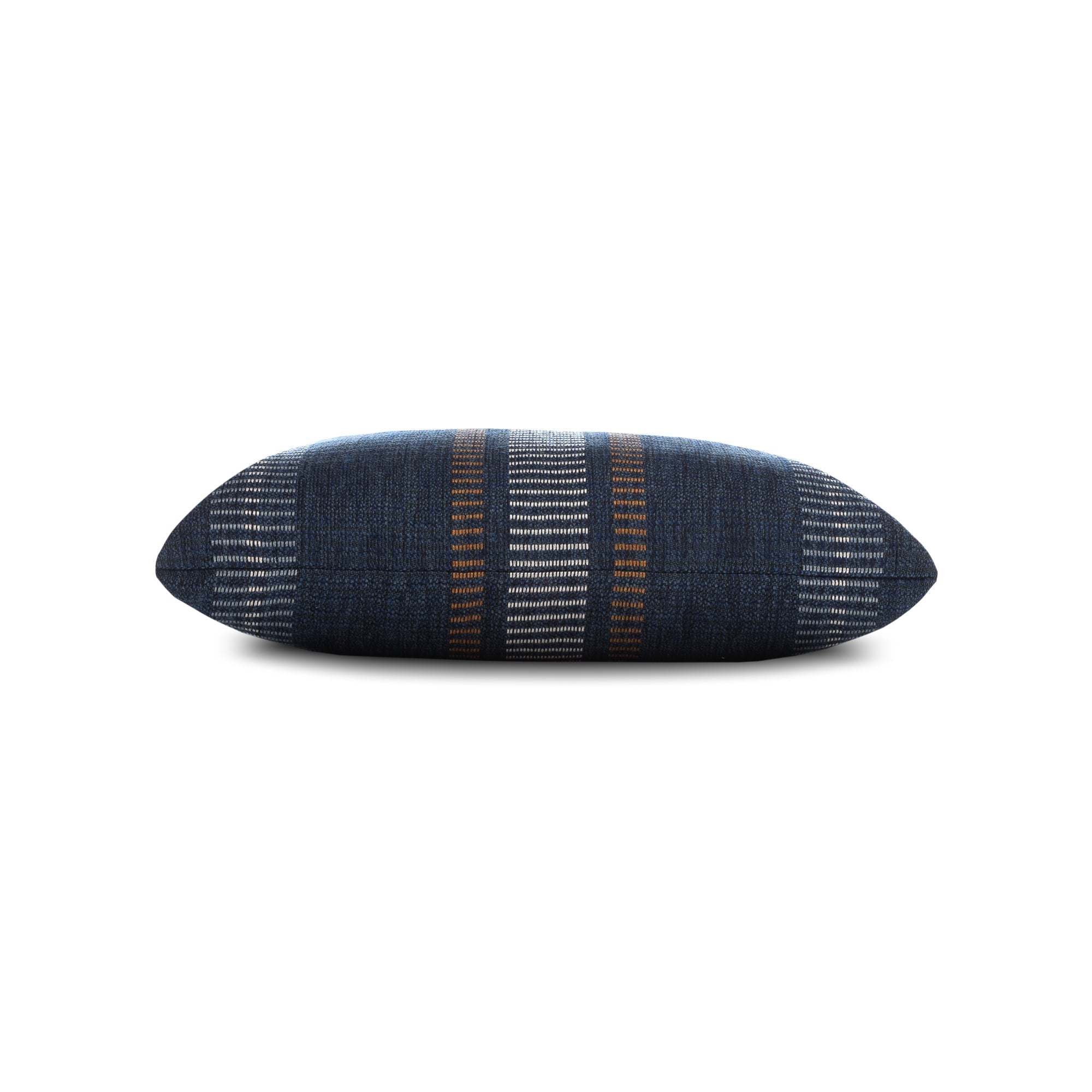 Side image of Navy textured outdoor pillow square size for nautical patio decor