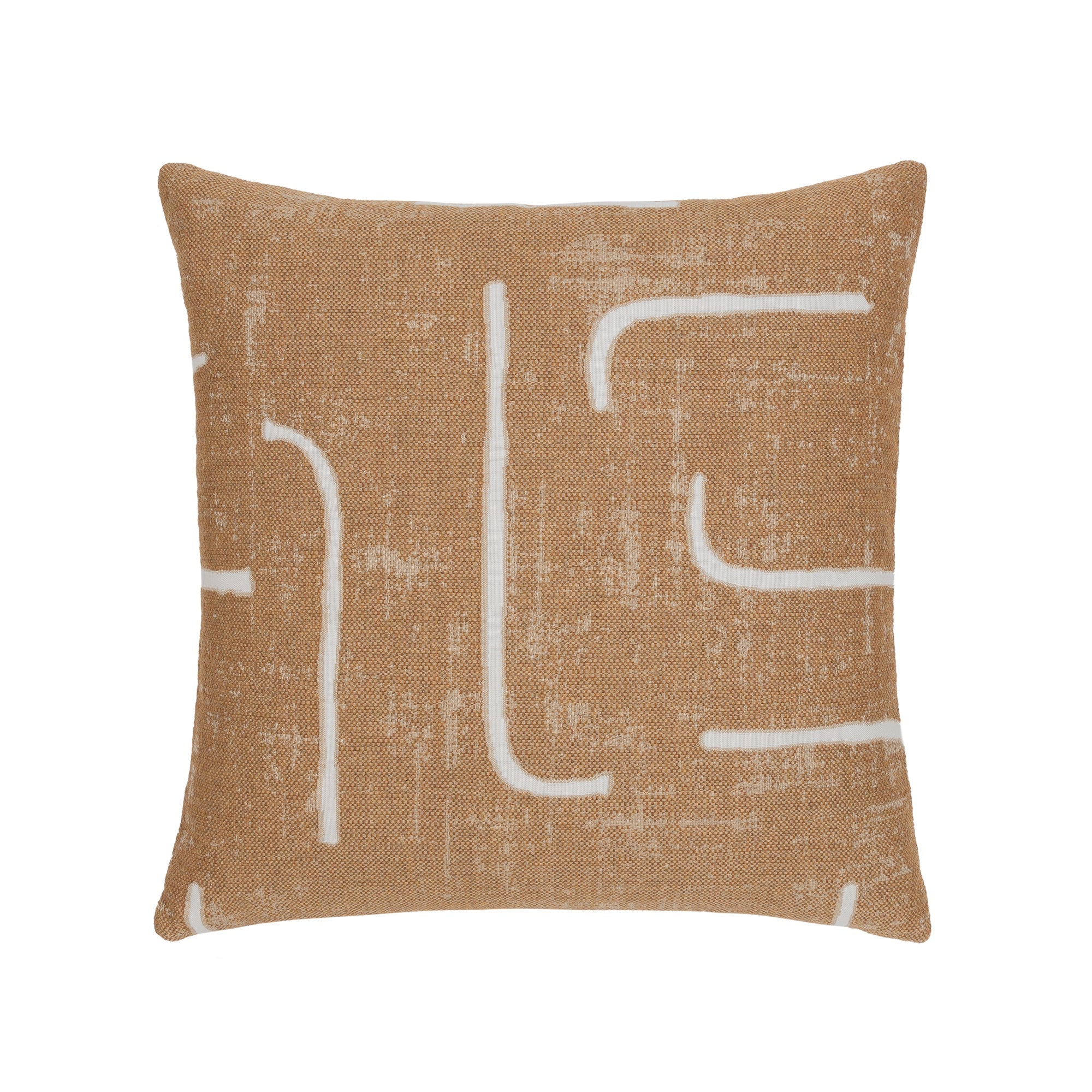 Caramel outdoor pillow with abstract design ini square size for contemporary patio decor by Elaine Smith