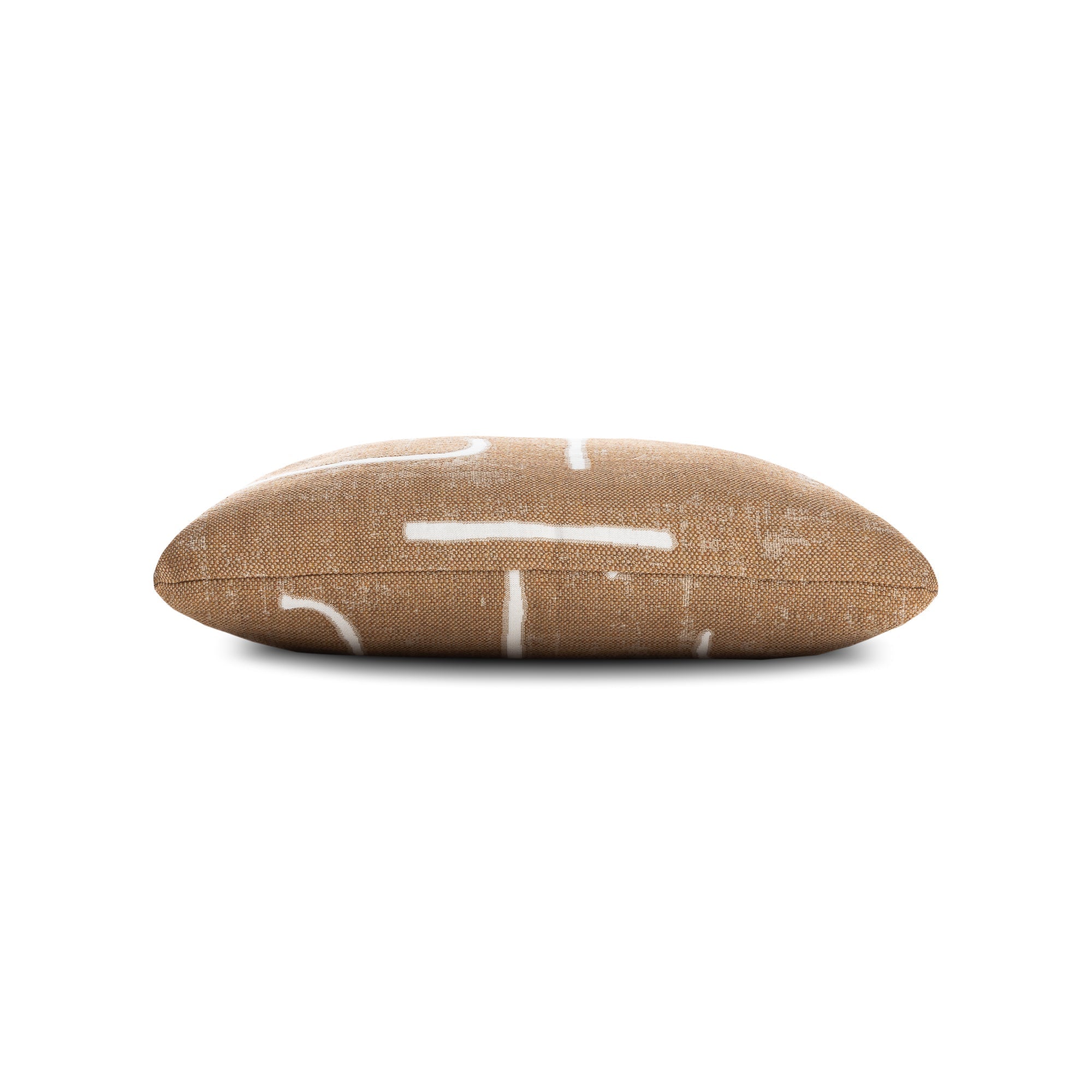 Side image of Caramel outdoor pillow with abstract design ini square size for contemporary patio decor by Elaine Smith