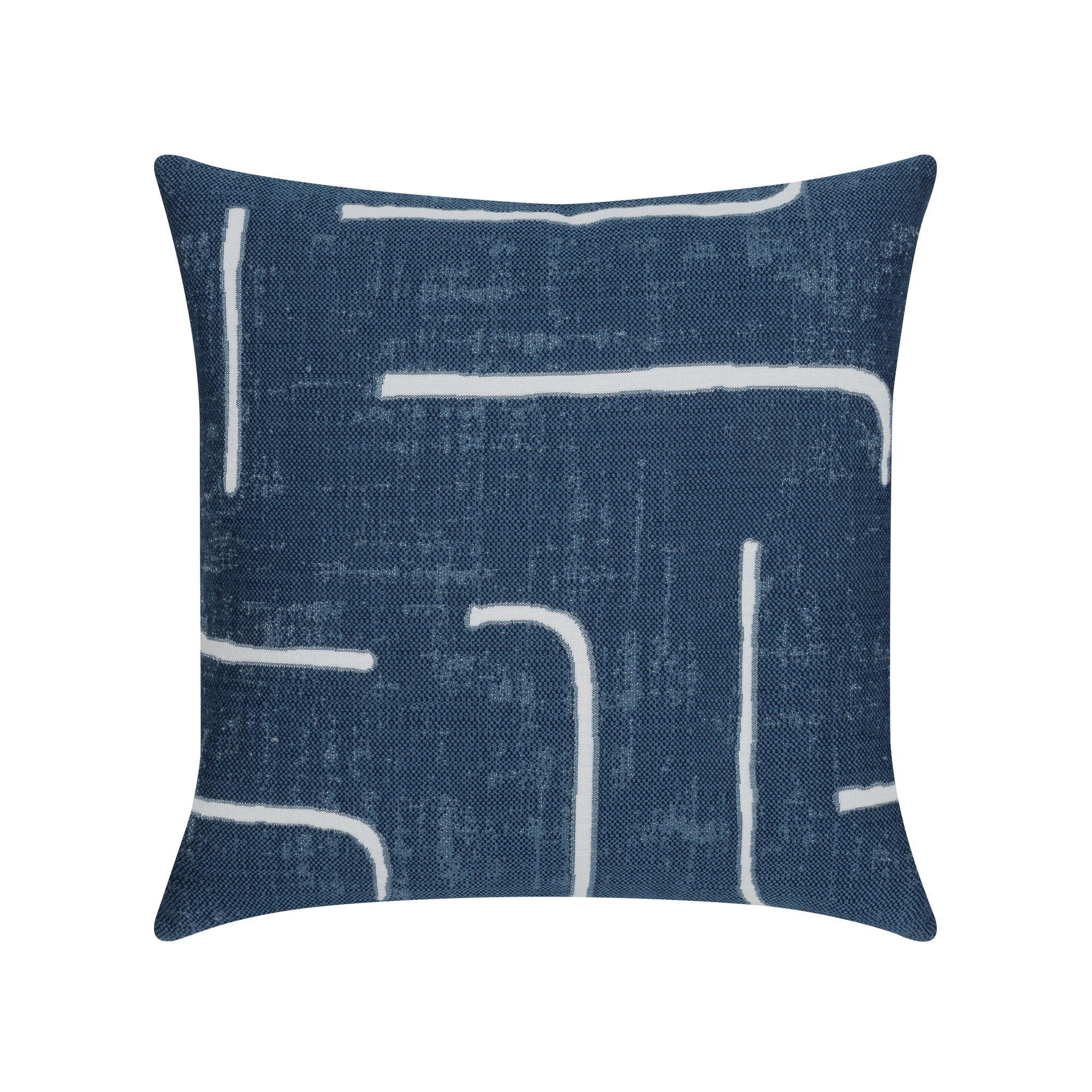 Back image of Denim abstract outdoor pillow in square size for classic patio decor by Elaine Smith