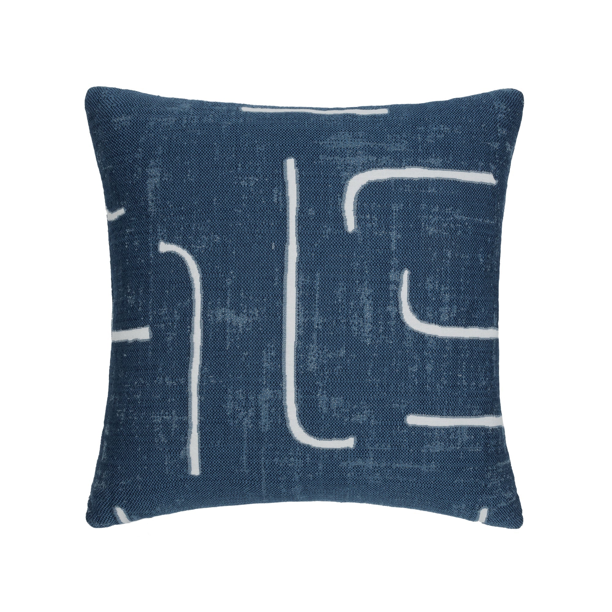 Denim abstract outdoor pillow in square size for classic patio decor by Elaine Smith