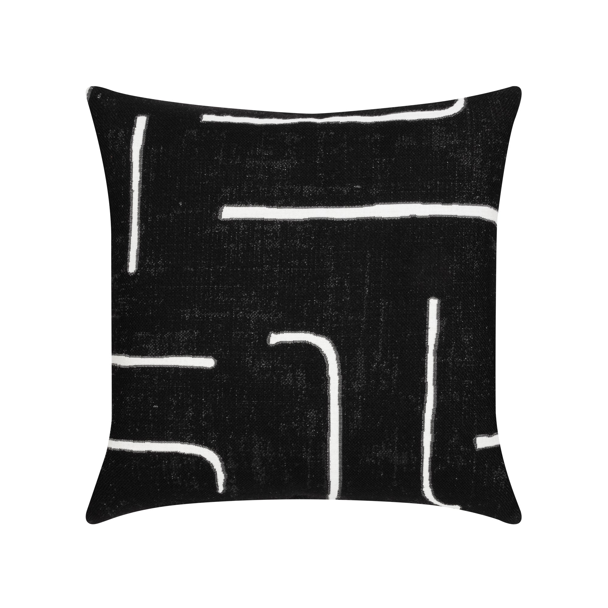 Back image of Black abstract outdoor pillow in square size for dramatic patio decor by Elaine Smith