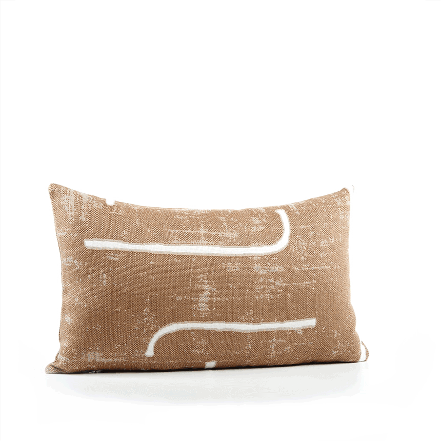 360 video of Caramel outdoor pillow with abstract design lumbar size for contemporary patio decor by Elaine Smith