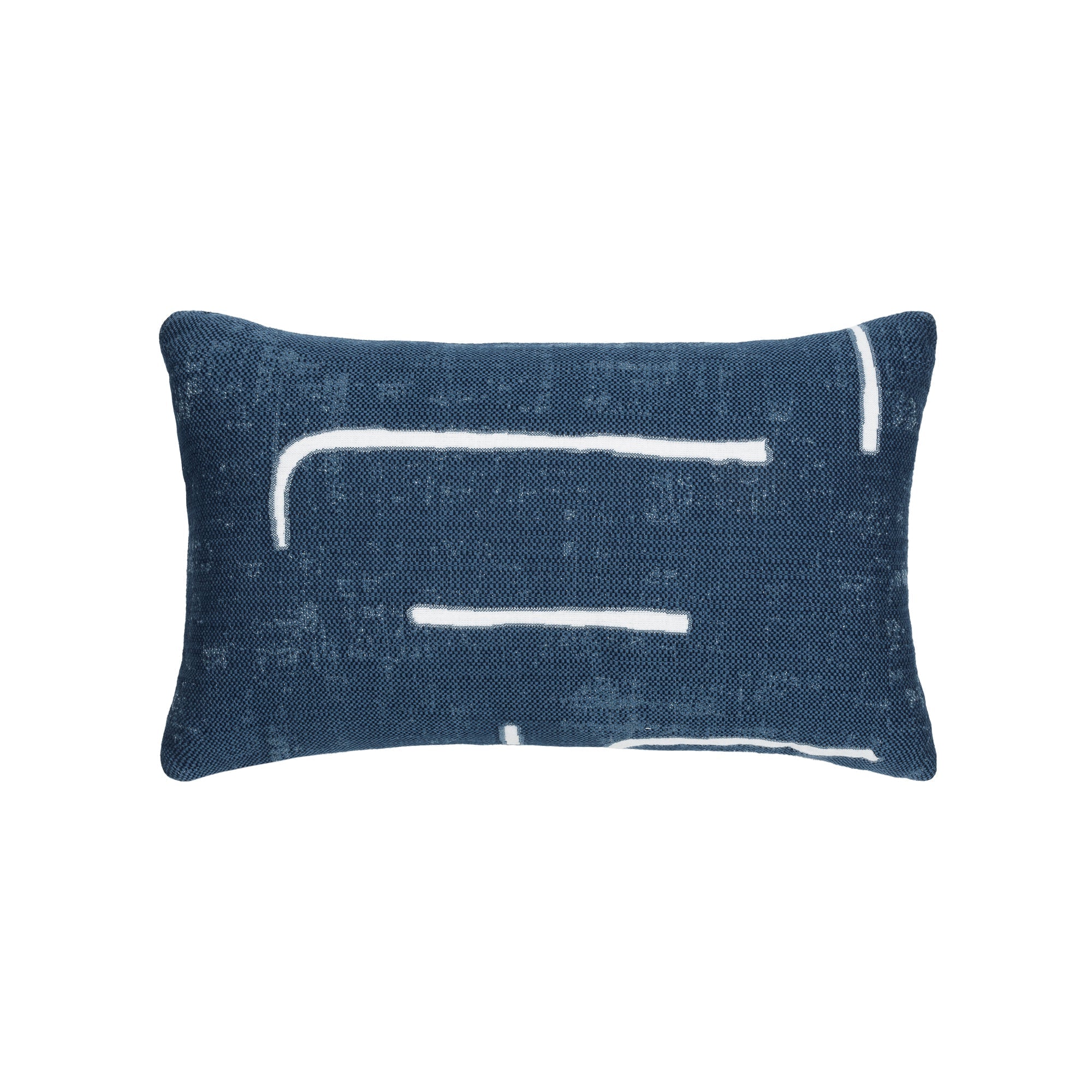 Denim abstract outdoor pillow in lumbar size for nautical patio decor