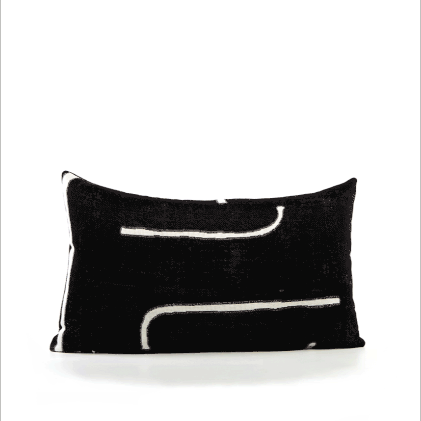 360 video of Black abstract outdoor pillow with rectangular shape lumbar size for dramatic patio decor by Elaine Smith