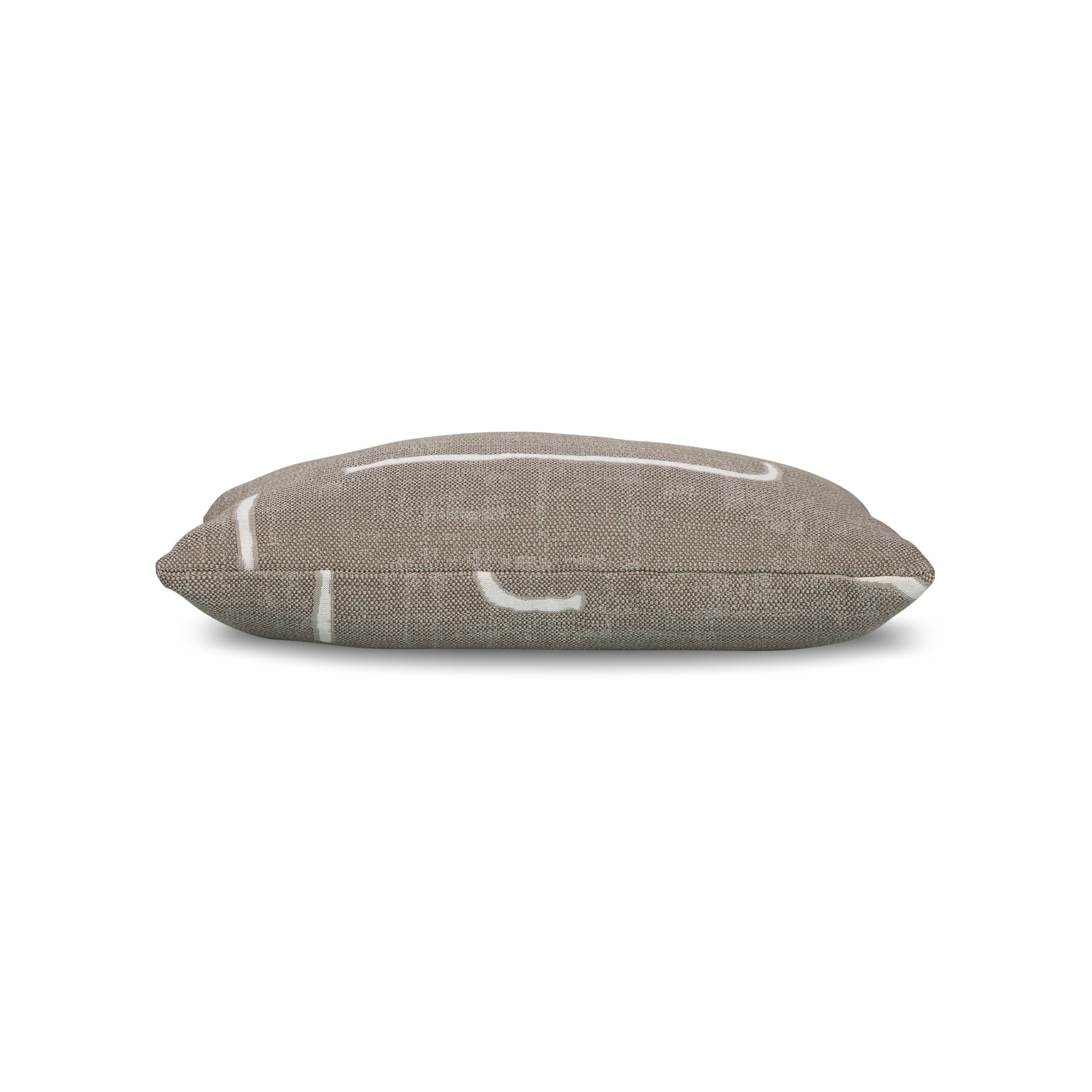 Side image of Taupe outdoor pillow with rectangular shape lumbar size for transitional patio decor