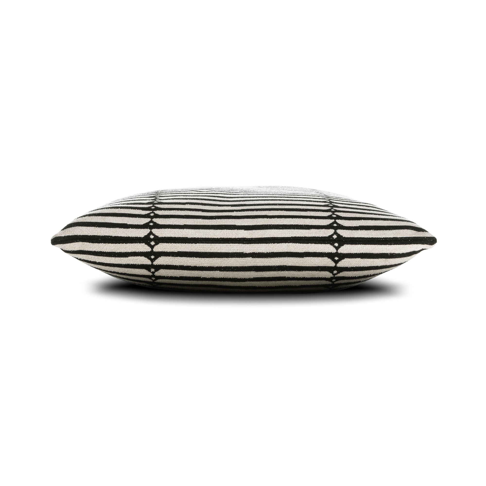 Side image of Black and ivory striped pillow square size for stylish indoor and outdoor decor