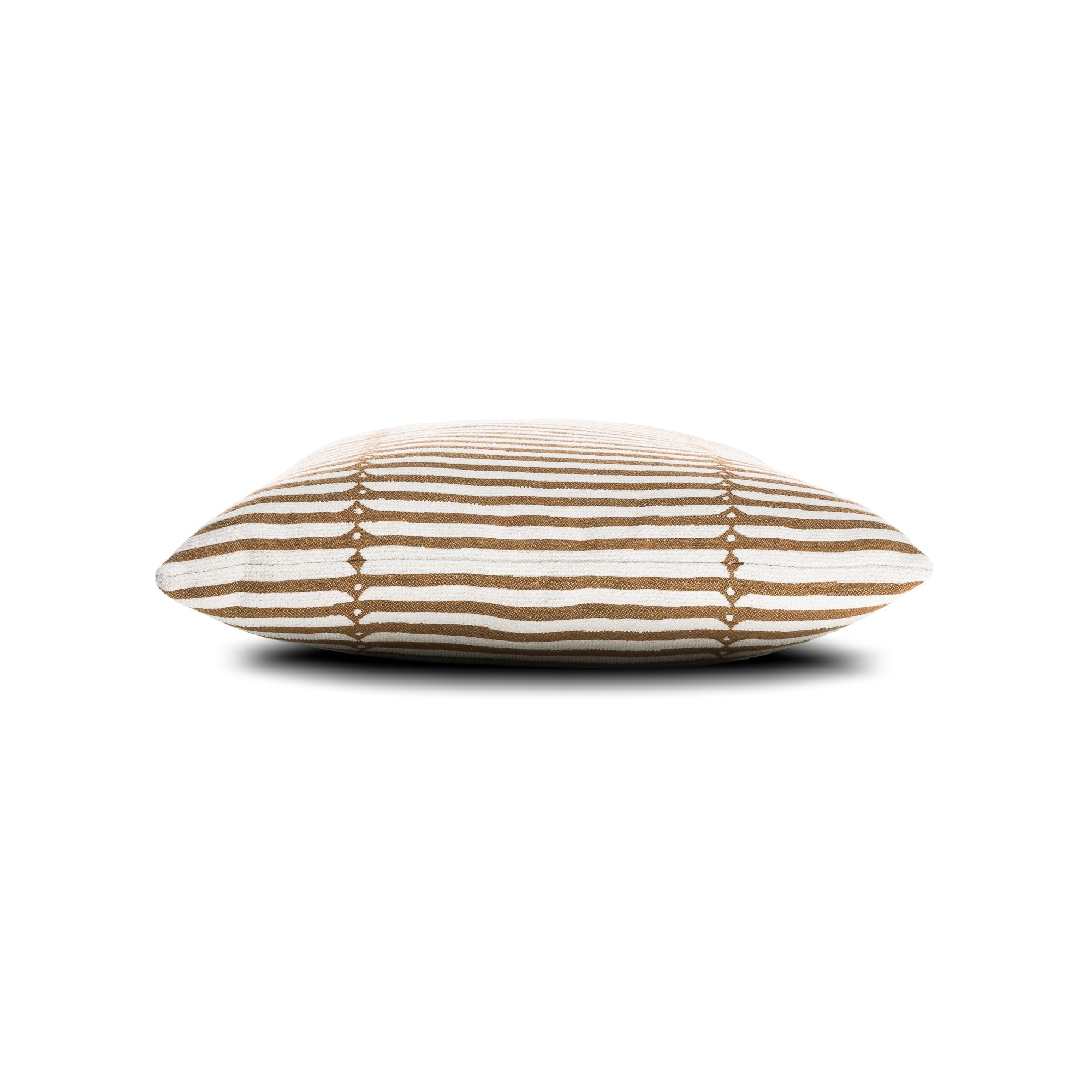 Side image of Caramel striped pillow square size for classic indoor and outdoor decor